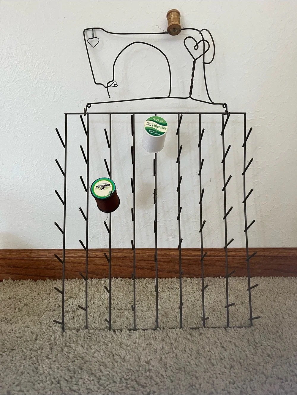 Handcrafted Sewing Machine Wire Wall Rack in Black - Decorative Thread Holder